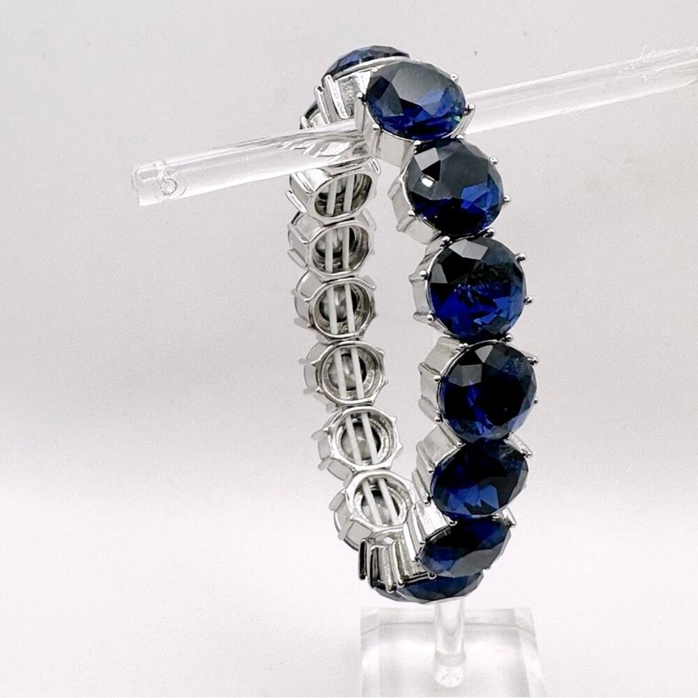 Charter Club Stretch Bracelet Blue Crystals Silver Tone Oversized Preppy Jewelry